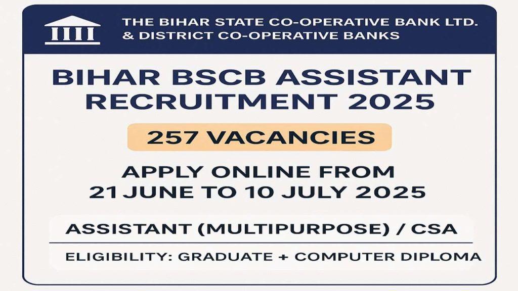 Bihar BSCB Co-operative Bank Assistant Recruitment 2025