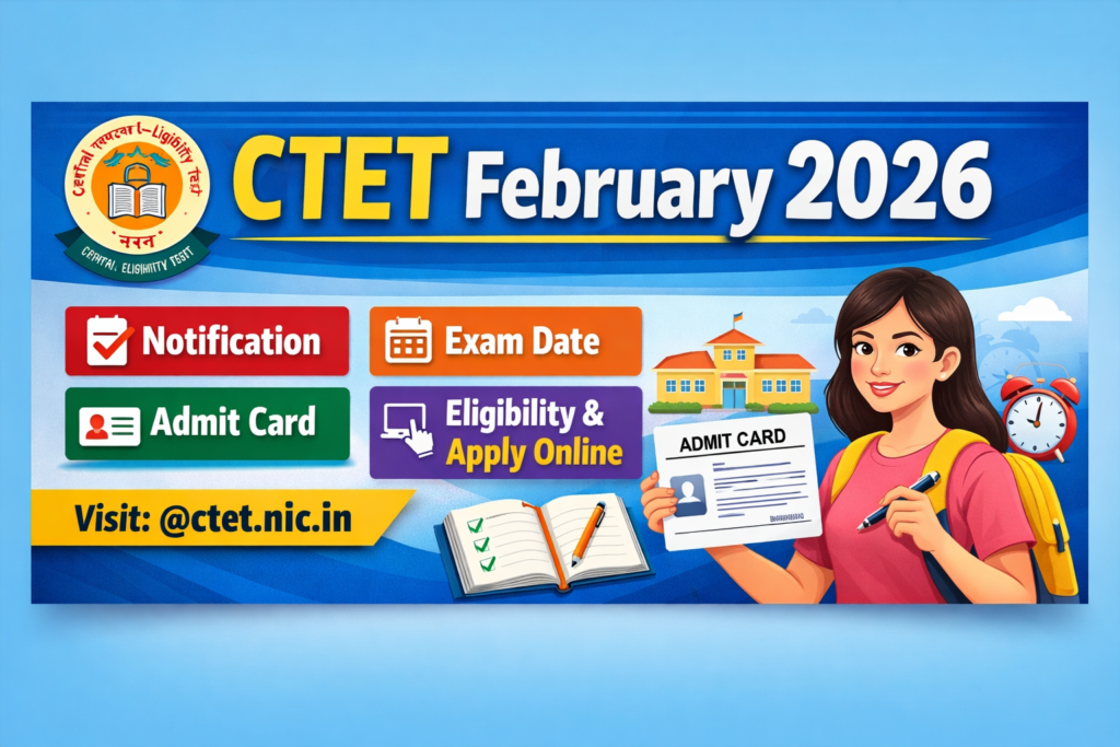 CTET February 2026 Notification, Exam Date, Admit Card,Eligibility, Apply Online @ctet.nic.in